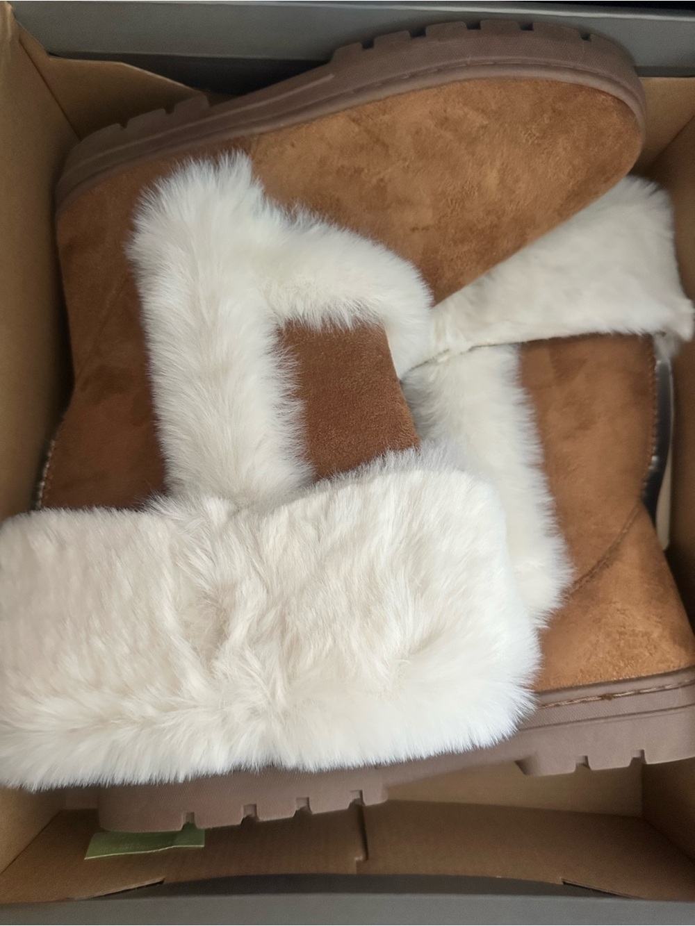 Style & Co. Tan Suede Ankle Booties with Cream Faux Fur Trim